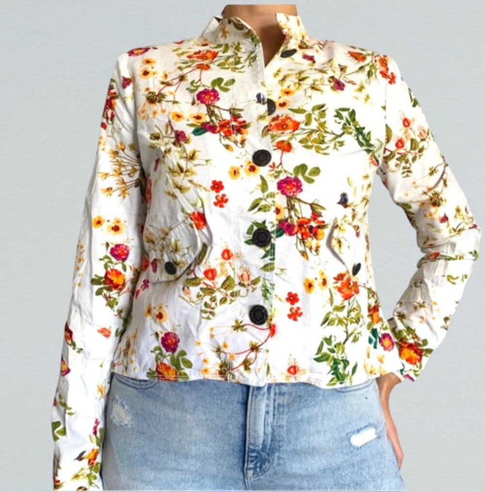 Disney Alice Through the Looking Glass Designer Jacket White Spring Floral Med